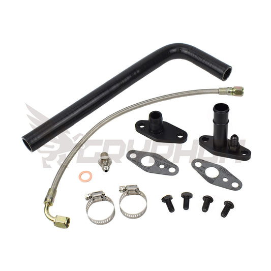 GryphonTek Turbo Oil Feed and Return Line Kit for Toyota Land Cruiser 12H-T HJ61 - High-Temp PTFE Braided Stainless Steel.