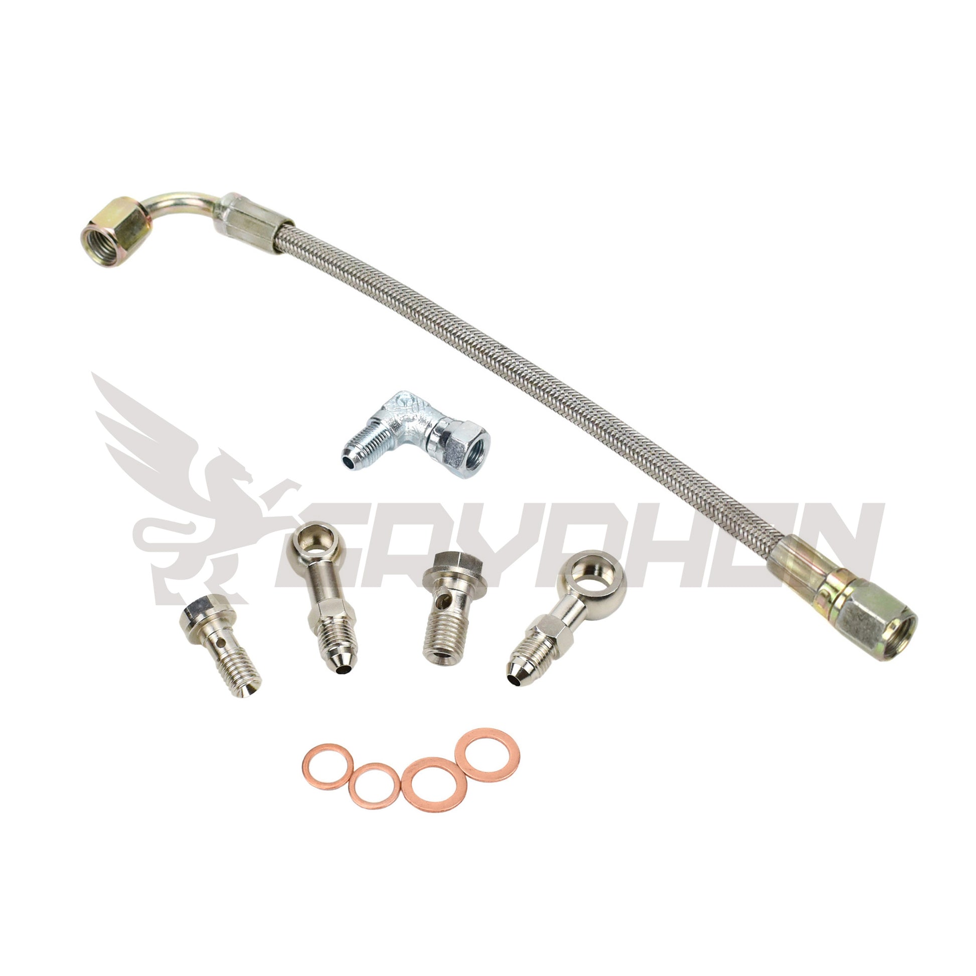 Braided turbo oil feed line kit for Nissan 180SX Silvia S13 CA18DET CA18DT with TD05H Water-Cooled journal bearing turbo.