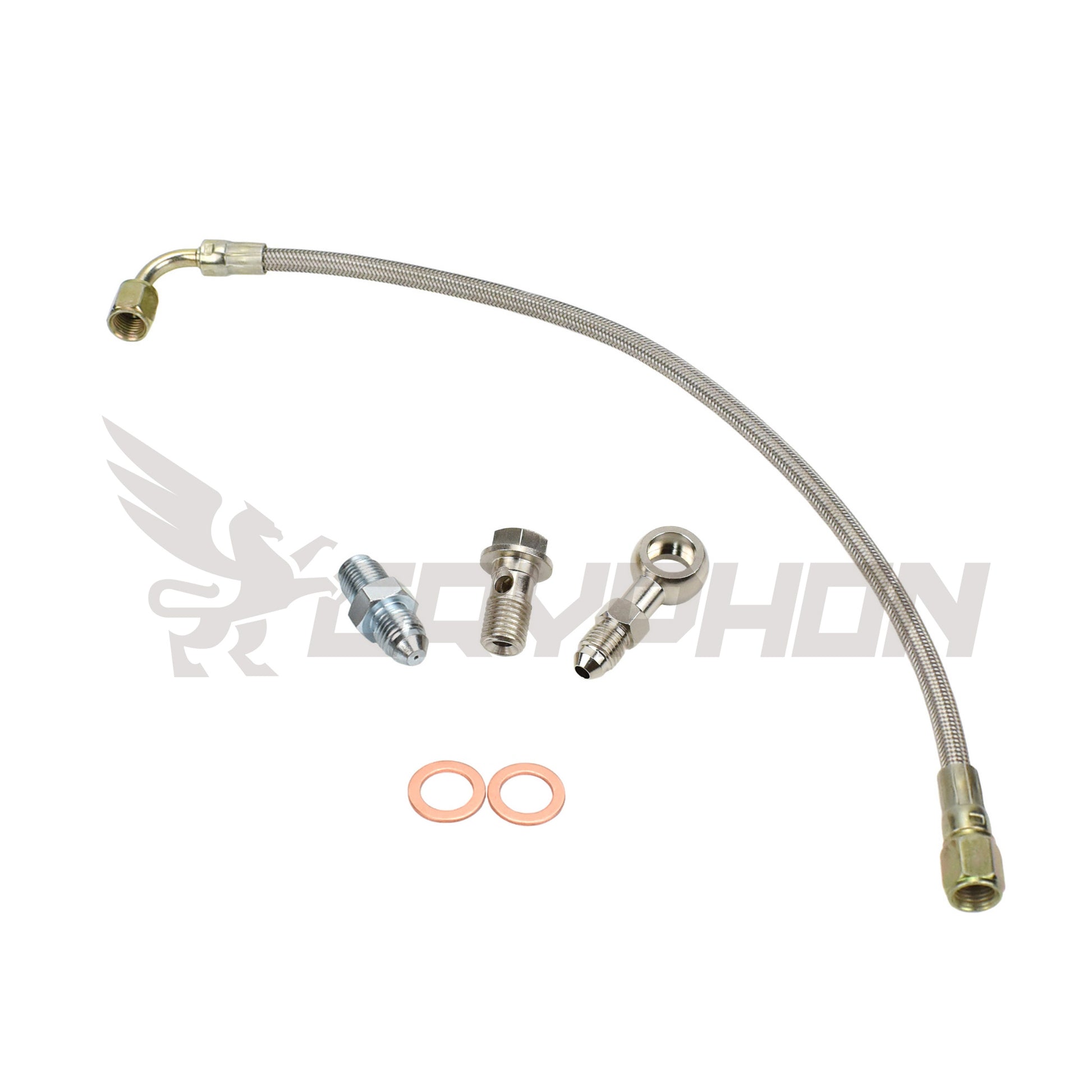 Braided turbo oil feed line kit for Nissan 180SX Silvia S13 CA18DET CA18DT with Garrett GT25R GT28R ball bearing turbo.