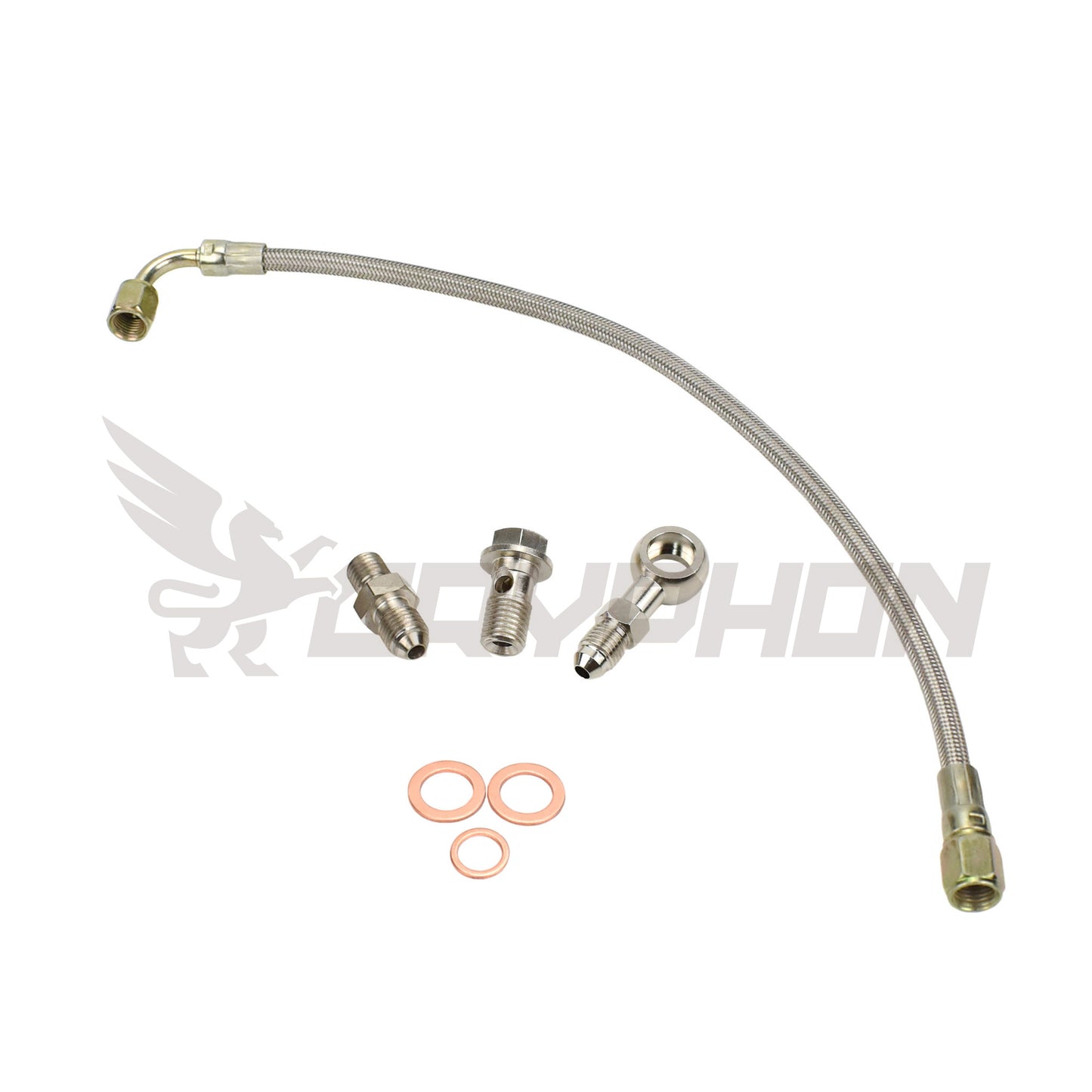 Braided turbo oil feed line kit for Nissan 180SX Silvia S13 CA18DET CA18DT with TD05H Water-Cooled journal bearing turbo.