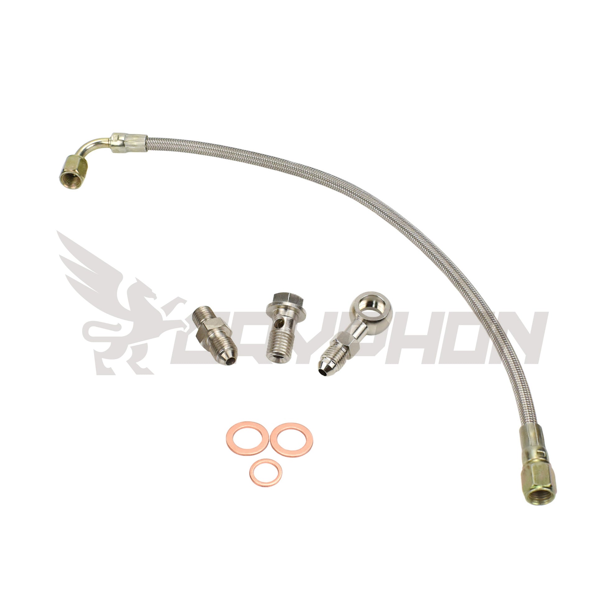 Braided turbo oil feed line kit for Nissan 180SX Silvia S13 CA18DET CA18DT with TD05H Water-Cooled journal bearing turbo.
