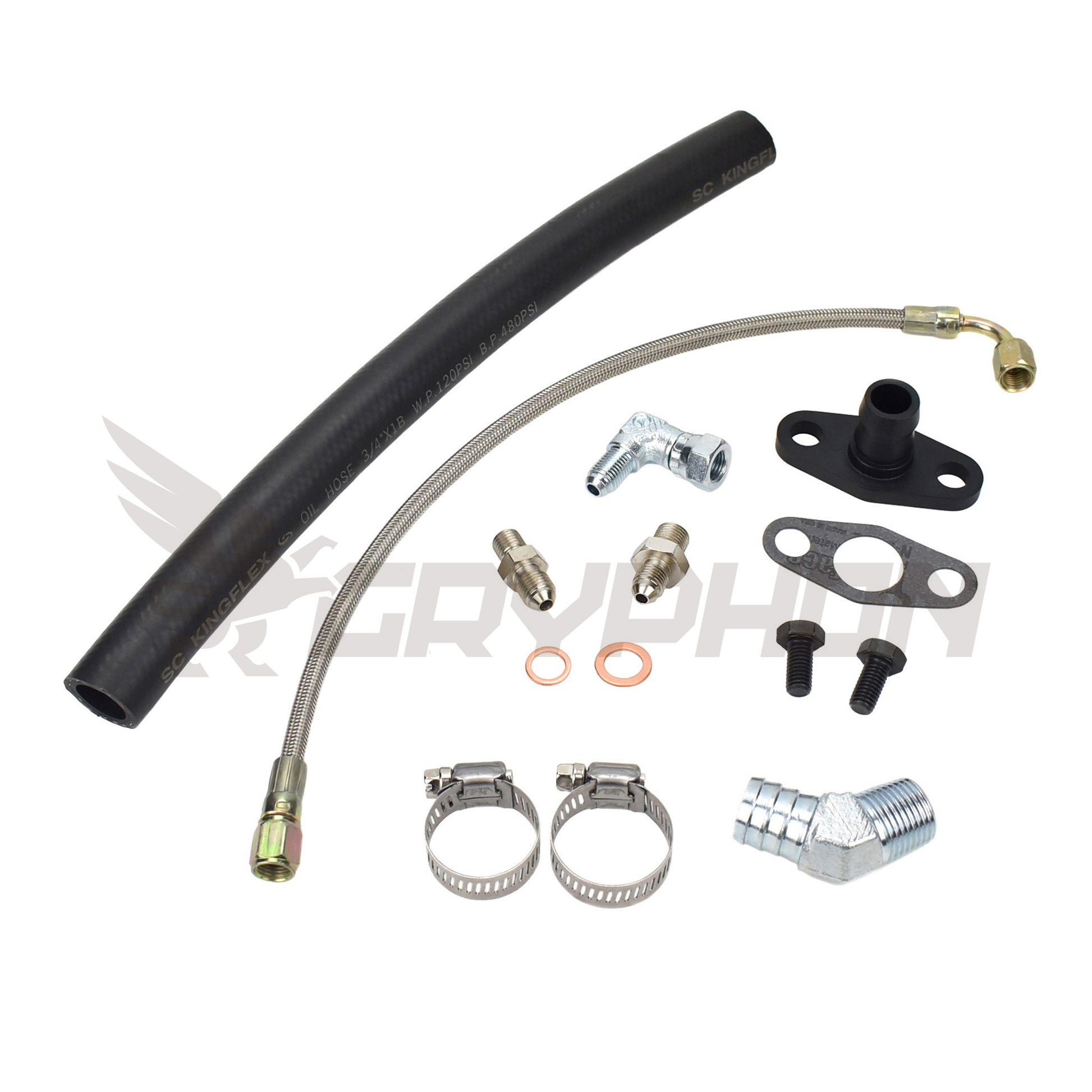 Turbo Oil Feed Return Line Kit for Mazda MX5 Miata Early MK1 engine with Holset HX30 turbo.