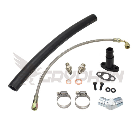 Turbo oil feed and return line kit for Nissan 180SX 200SX Silvia S13 S14 S15 SR20DET with top mount Garrett GBC Series GBC20-300 GBC22-350 journal bearing turbo.