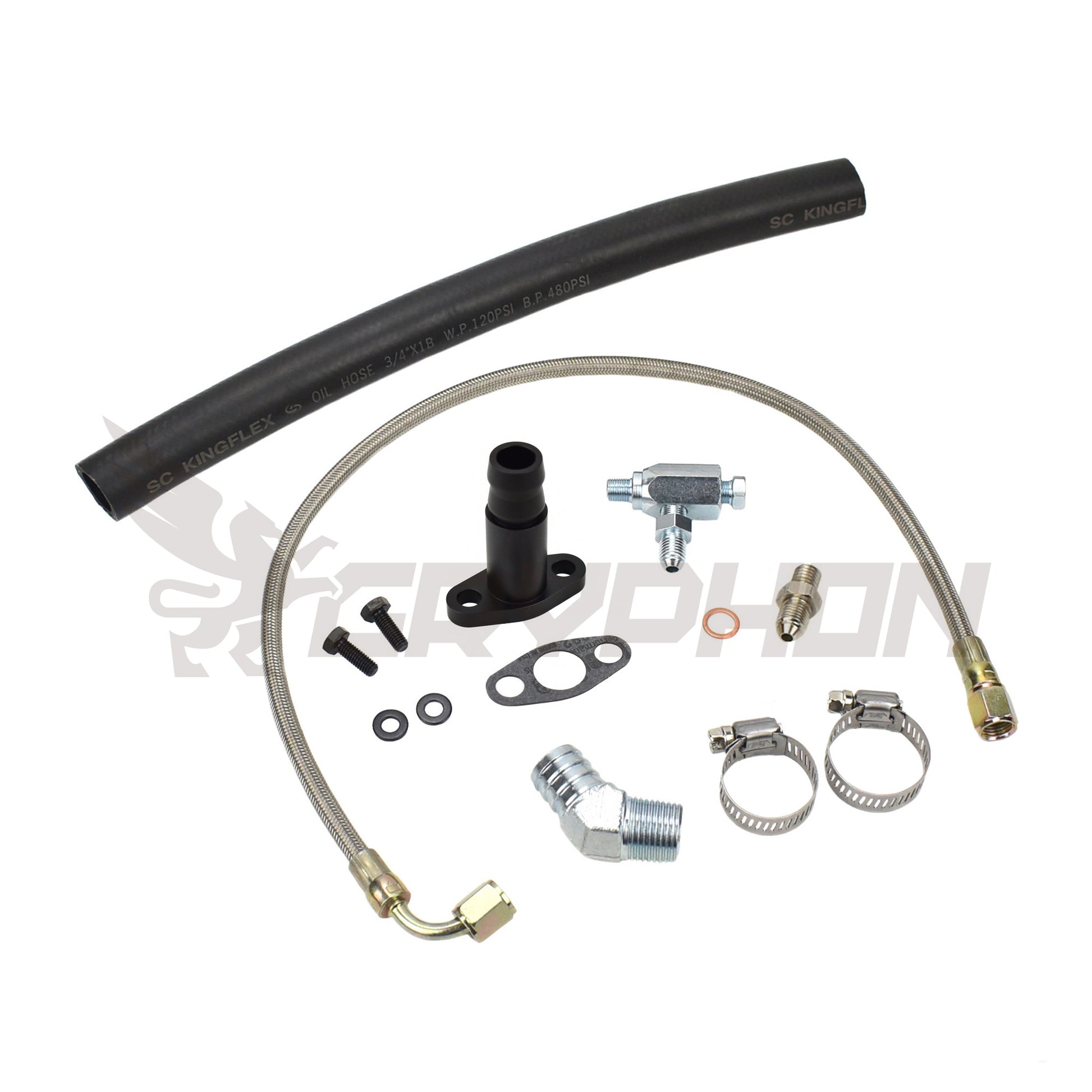 Turbo oil feed and return line kit for Toyota Hilux LN106 LN107 LN111 LN130 2.8L 3L N/A diesel engine with Garrett GBC Series GBC22-350 journal bearing turbo.