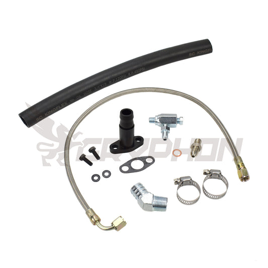 Turbo oil feed and return line kit for Toyota Hilux LN106 LN107 LN111 LN130 2.8L 3L N/A diesel engine with Garrett GBC Series GBC22-350 journal bearing turbo.