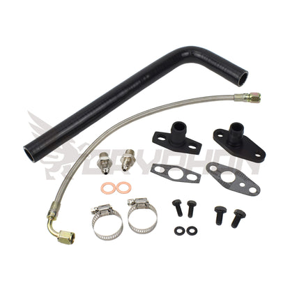 GryphonTek Complete Turbo Oil Feed and Return Line Kit for Toyota 12H-T HJ61 TD05H: High-Flow Oiling Loop.