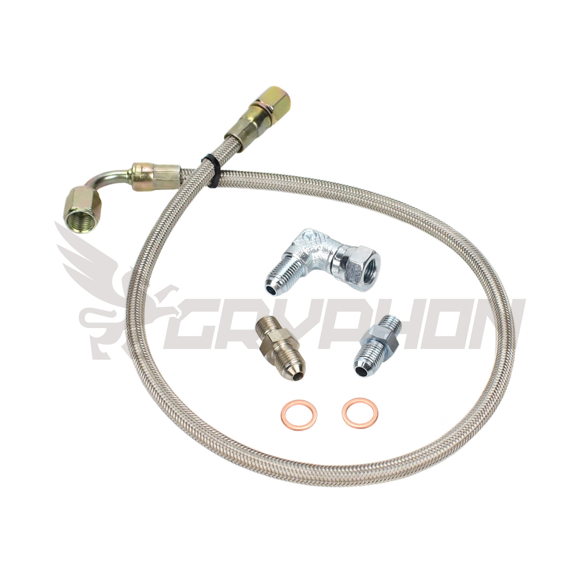 Braided Turbo Oil Feed Line Kit for Mazda MX5 Miata Early MK1 engine with Holset HE221W turbo.